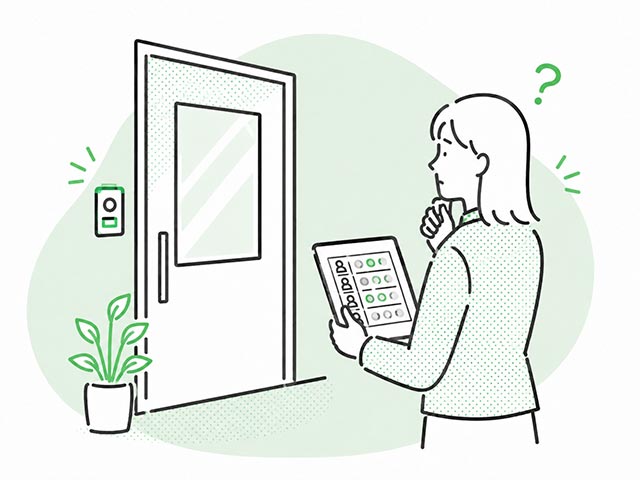 タブレットを見ながら入館状況を確認するイラスト